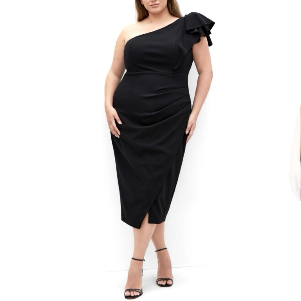 City Chic Women's Plus Size 22 Milani Dress Black One Shoulder Formal Cocktail